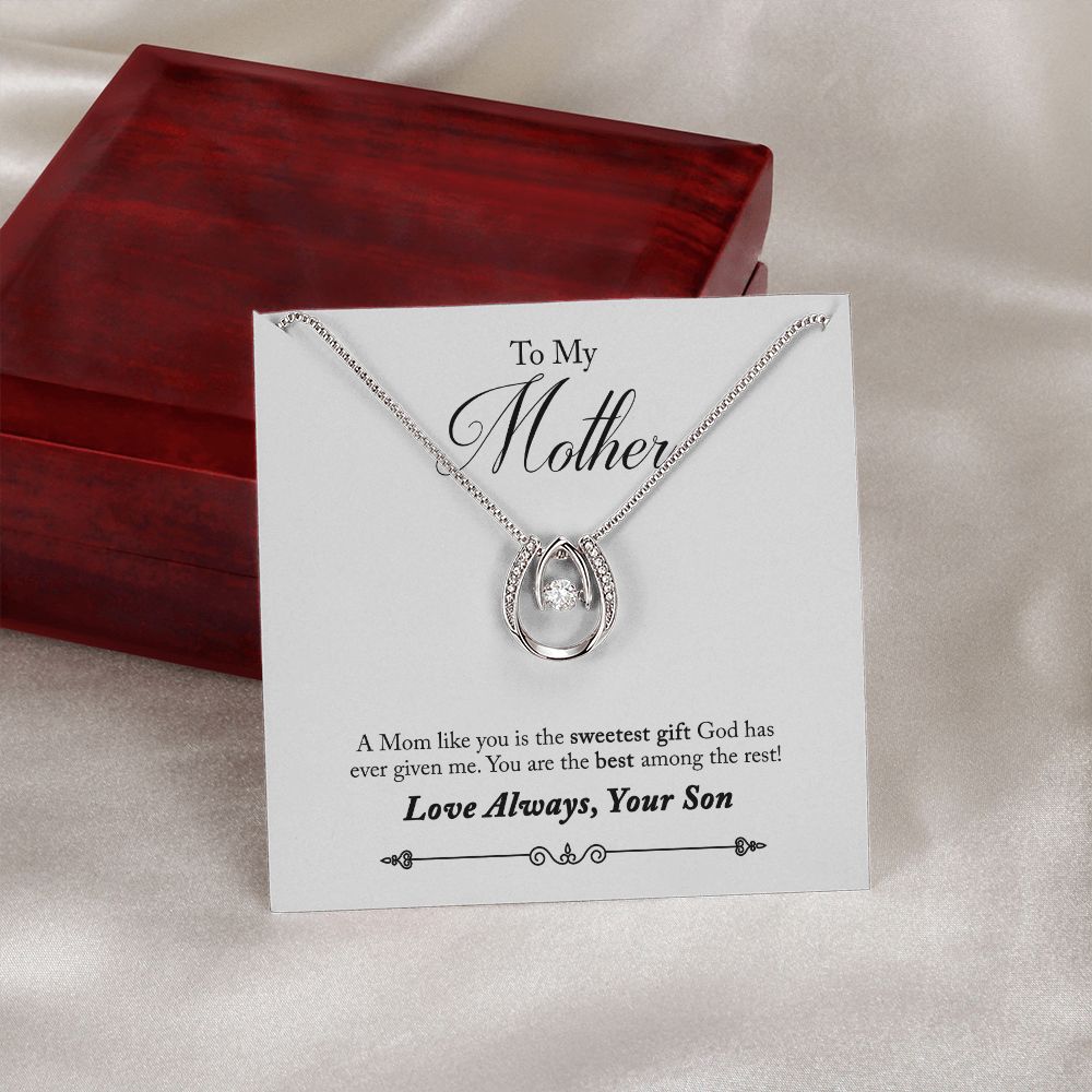 TO MOTHER FROM SON -SWEETEST GIFT- LUCKY IN LOVE NECKLACE