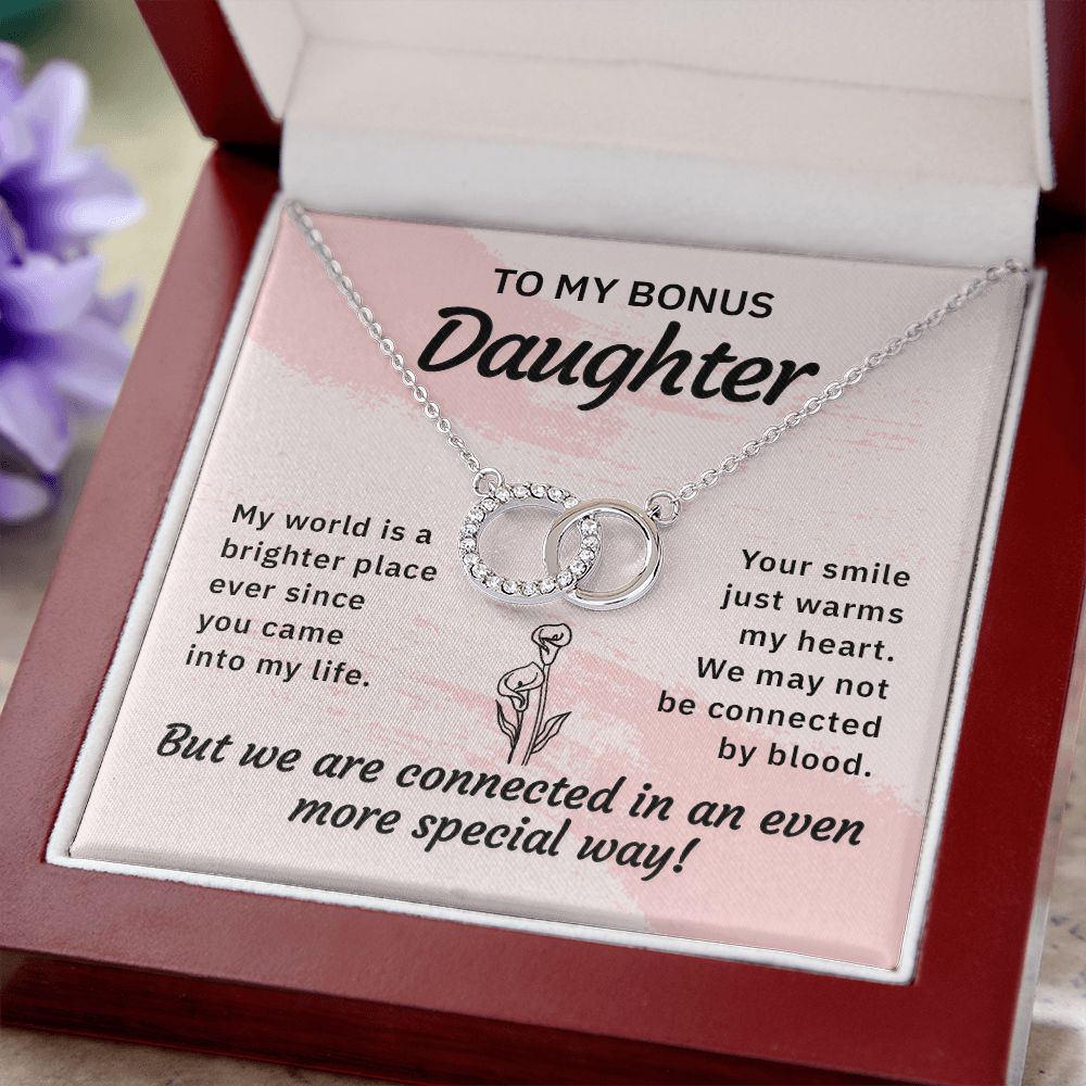 TO MY BONUS DAUGHTER-MY WORLD IS A BRIGHTER PLACE - PERFECT PAIR NECKLACE