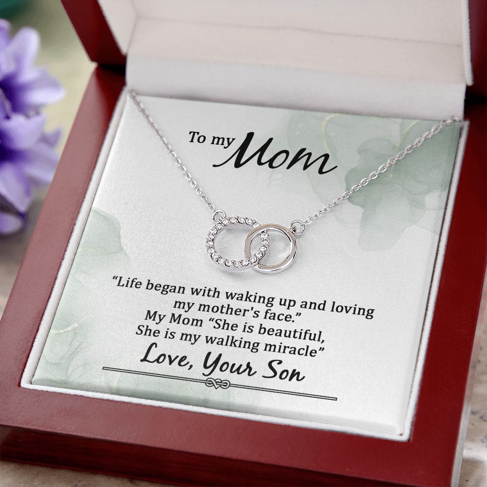 TO MY MOM- LIFE BEGAN WITH WALKING UP -PERFECT PAIR NECKLACE