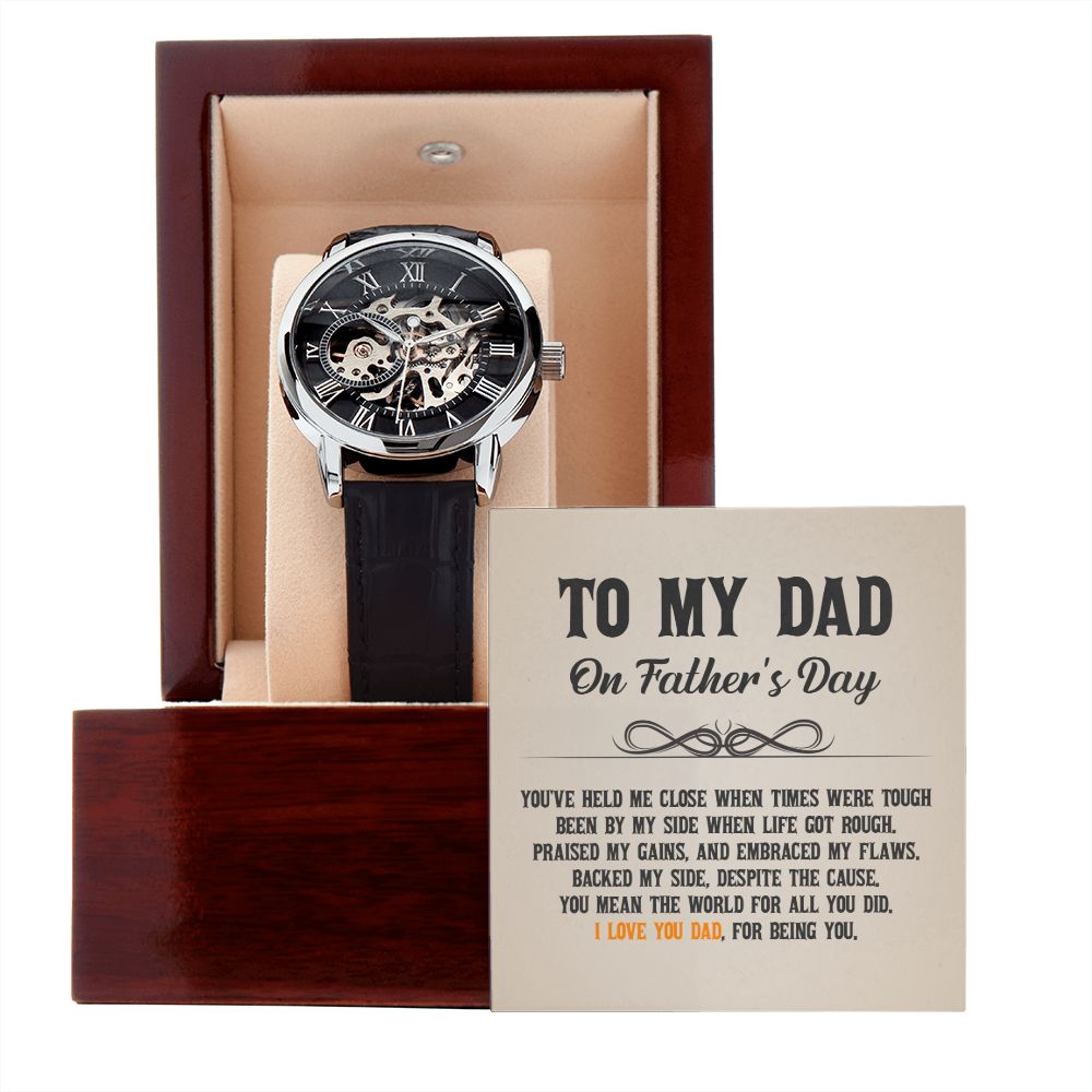 To My Dad - You've held me close when times were tough Men's Openwork Watch with Mahogany Box - Template