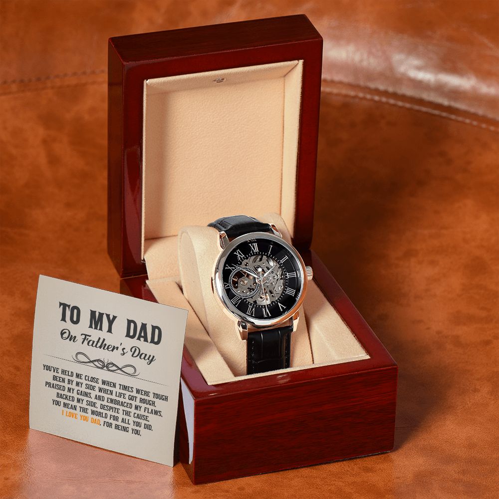 To My Dad - You've held me close when times were tough Men's Openwork Watch with Mahogany Box - Template