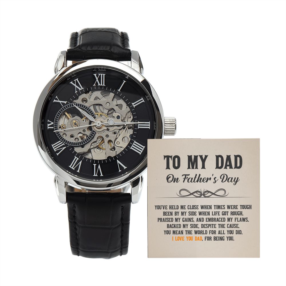 To My Dad - You've held me close when times were tough Men's Openwork Watch with Mahogany Box - Template