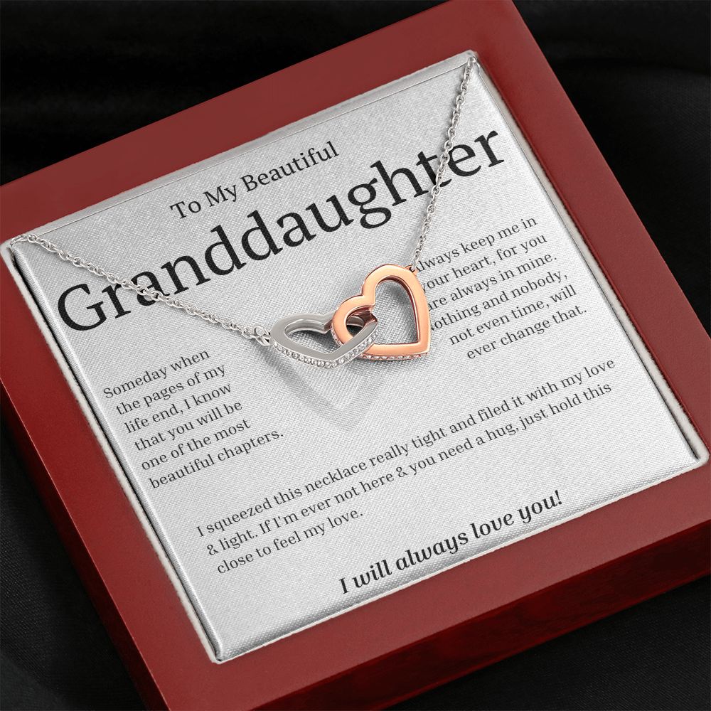 Gift For Granddaughter - Interlocking Hearts necklace - Stainless Steel and Rose