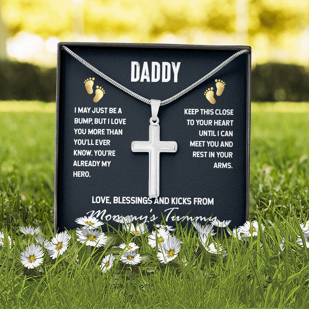 DADDY-I MAY JUST BE A BUMP-STAINLESS STEEL CROSS NECKLACE