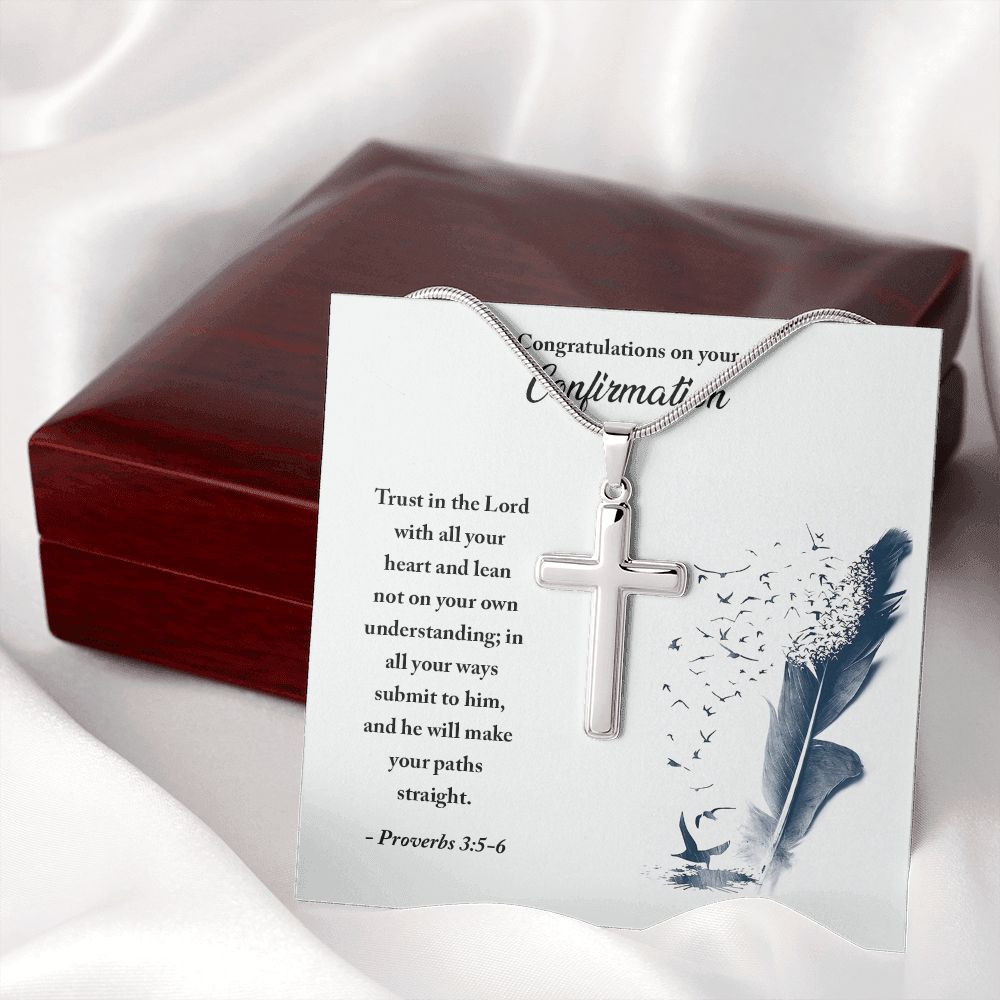 CONFIRMATION - TRUST IN THE LORD- STAINLESS STEEL CROSS NECKLACE