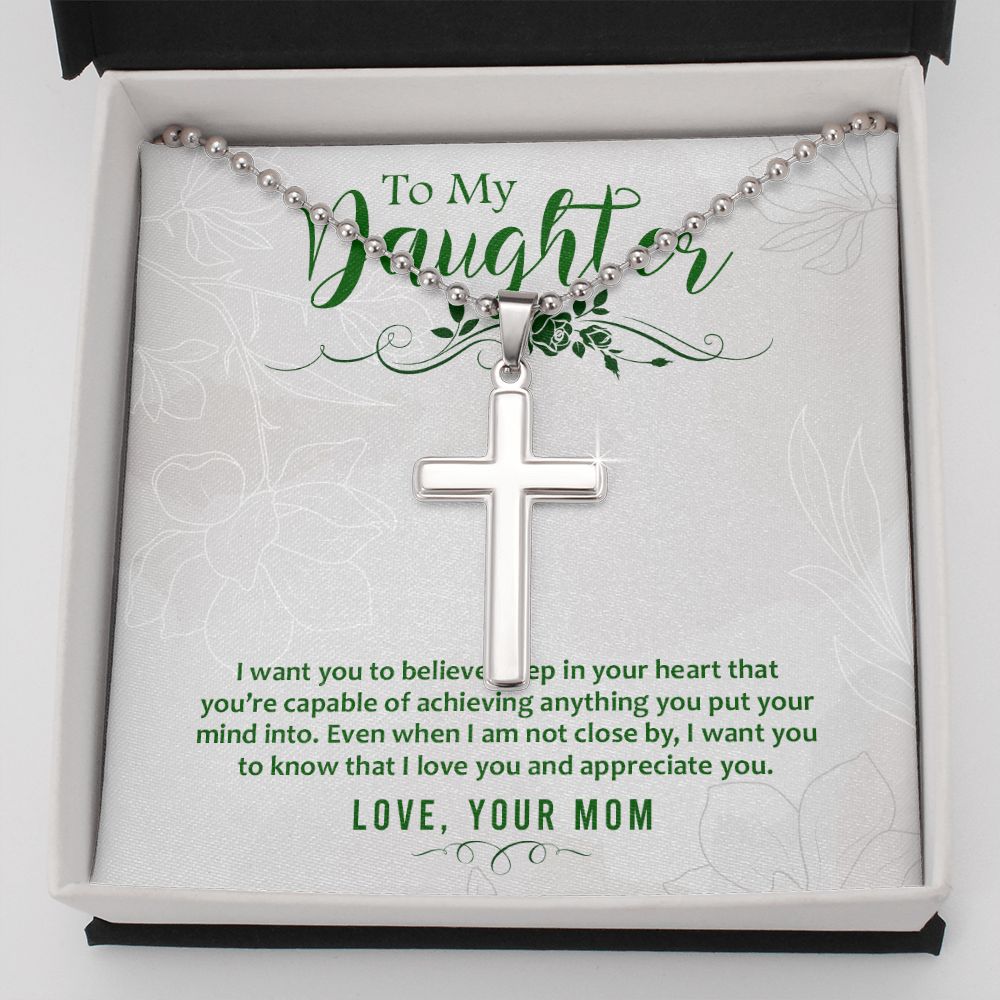 To My Daughter Cross Necklace From Mom