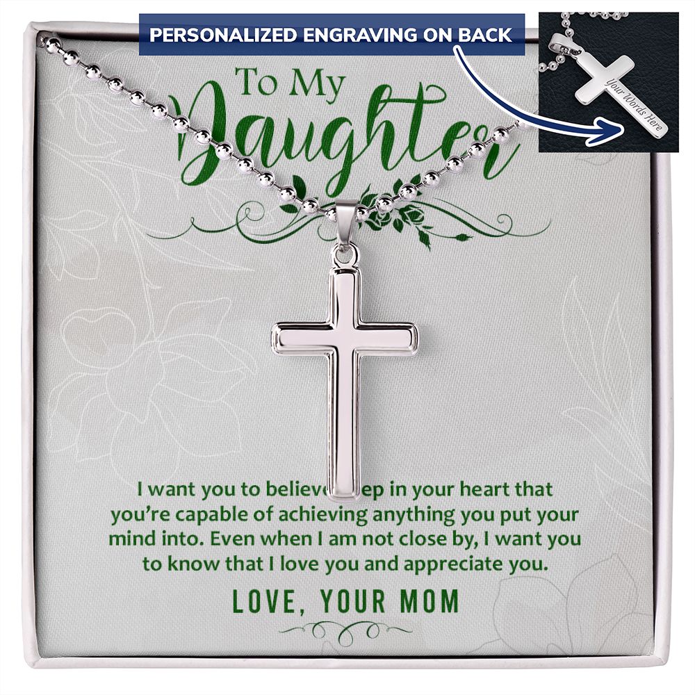 To My Daughter Cross Necklace From Mom