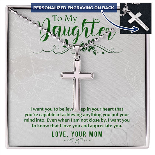 To My Daughter Cross Necklace From Mom