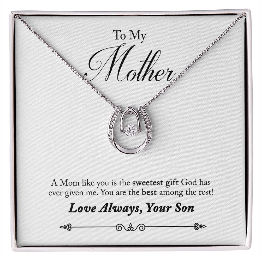 TO MOTHER FROM SON -SWEETEST GIFT- LUCKY IN LOVE NECKLACE