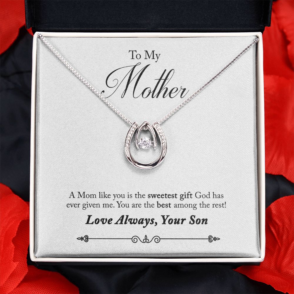 TO MOTHER FROM SON -SWEETEST GIFT- LUCKY IN LOVE NECKLACE