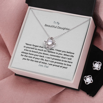 GIFT FOR DAUGHTER FROM DAD - LOVE KNOT EARRING & NECKLACE SET