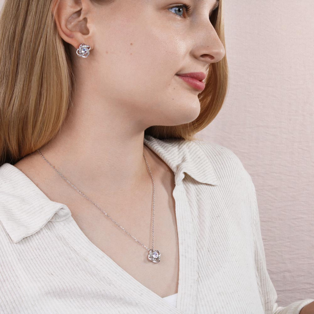 GIFT FOR DAUGHTER FROM DAD - LOVE KNOT EARRING & NECKLACE SET