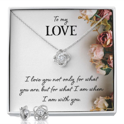 TO MY LOVE- I LOVE YOU NOT ONLY- LOVE KNOT NECKLACE AND EARRING SET