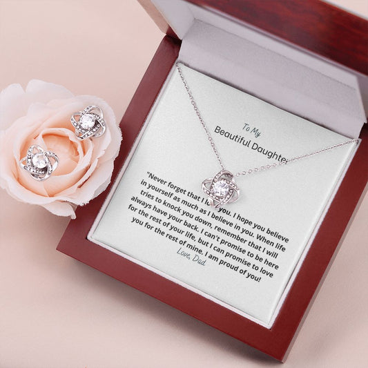 GIFT FOR DAUGHTER FROM DAD - LOVE KNOT EARRING & NECKLACE SET