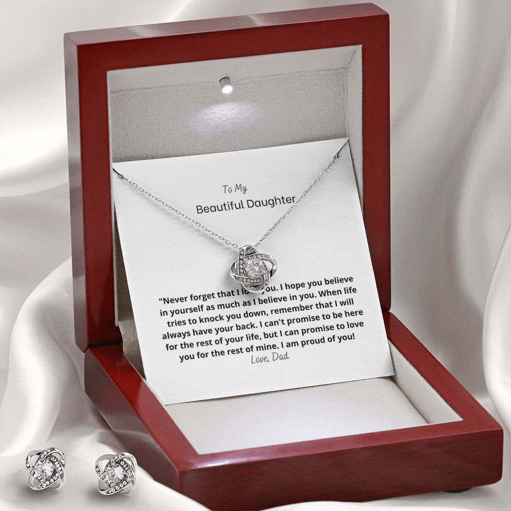 GIFT FOR DAUGHTER FROM DAD - LOVE KNOT EARRING & NECKLACE SET