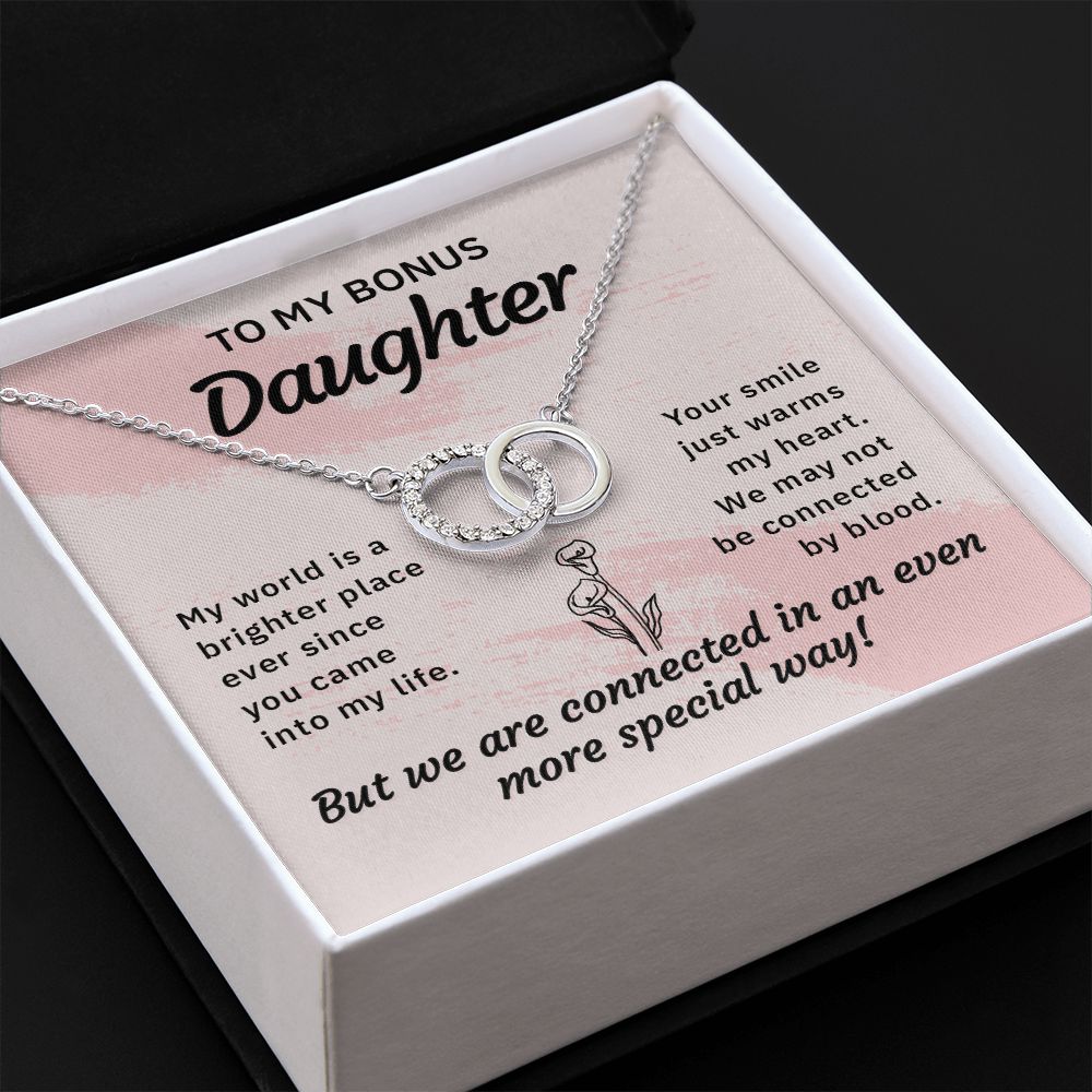 TO MY BONUS DAUGHTER-MY WORLD IS A BRIGHTER PLACE - PERFECT PAIR NECKLACE