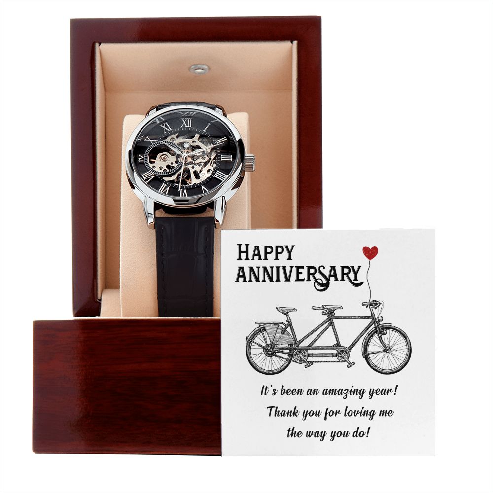Happy Anniversary its been an amazing year- Men's Openwork Watch with Mahogany Box - Template