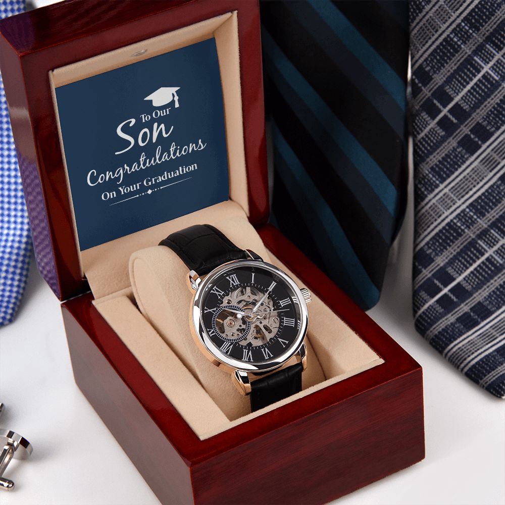 To our son congratulations on your graduation- Men's Openwork Watch with Mahogany Box - Template