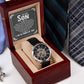 To My Son - I wish you the strength to face challenges Men's Openwork Watch with Mahogany Box - Template