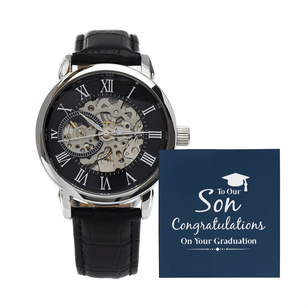 To our son congratulations on your graduation- Men's Openwork Watch with Mahogany Box - Template