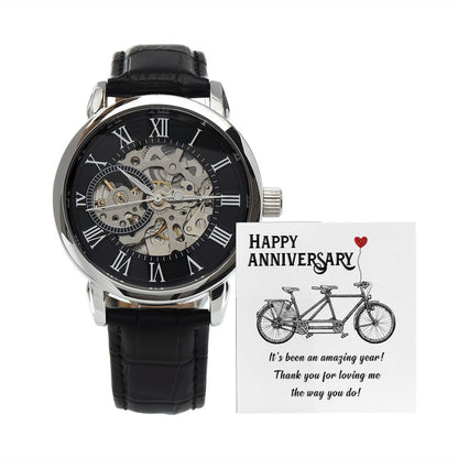 Happy Anniversary its been an amazing year- Men's Openwork Watch with Mahogany Box - Template