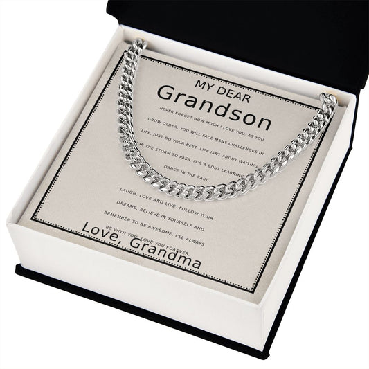 MY DEAR GRANDSON FROM GRANDMA-DANCE IN THE RAIN-CUBAN LINK CHAIN