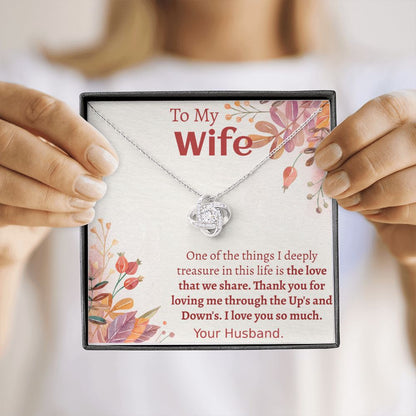 TO MY WIFE- I DEEPLY TREASURE-LOVE KNOT NECKLACE