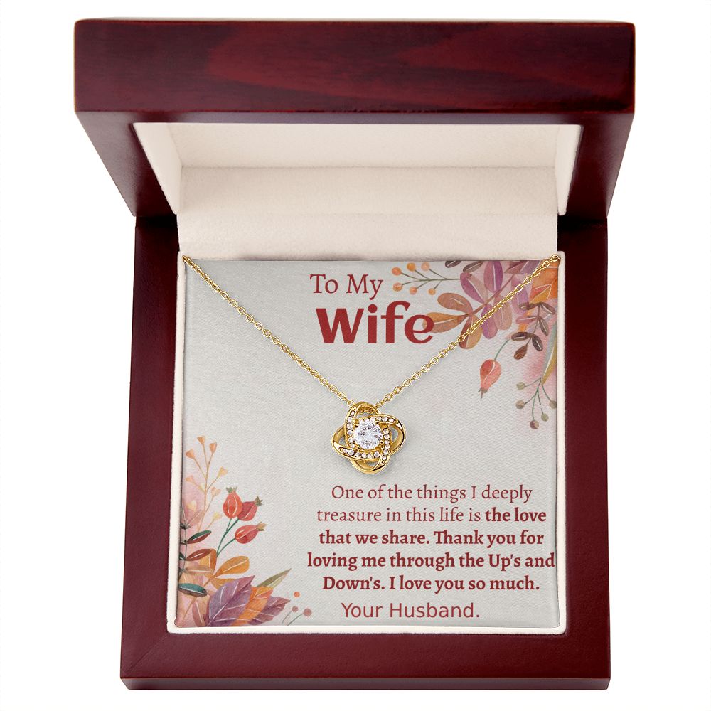 TO MY WIFE- I DEEPLY TREASURE-LOVE KNOT NECKLACE