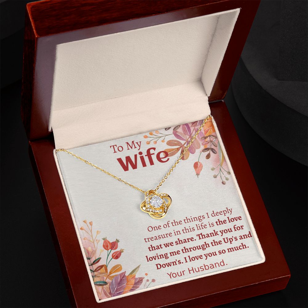 TO MY WIFE- I DEEPLY TREASURE-LOVE KNOT NECKLACE