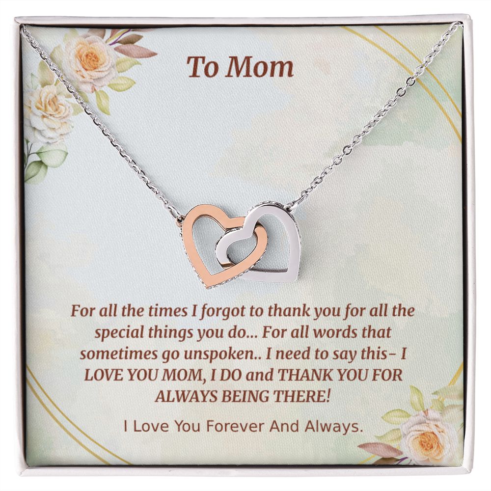 TO MOM FROM DAUGHTER OR SON- INTERLOCKING HEARTS NECKLACE