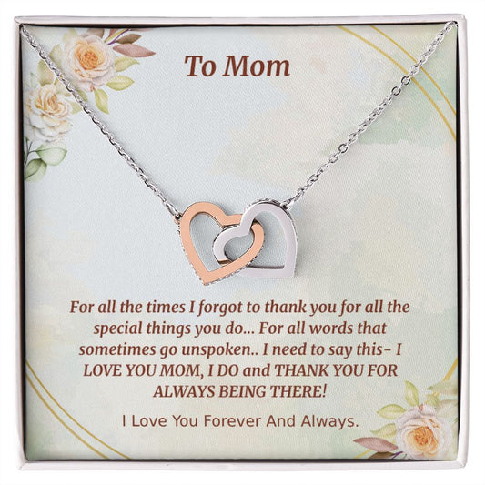 TO MOM FROM DAUGHTER OR SON- INTERLOCKING HEARTS NECKLACE