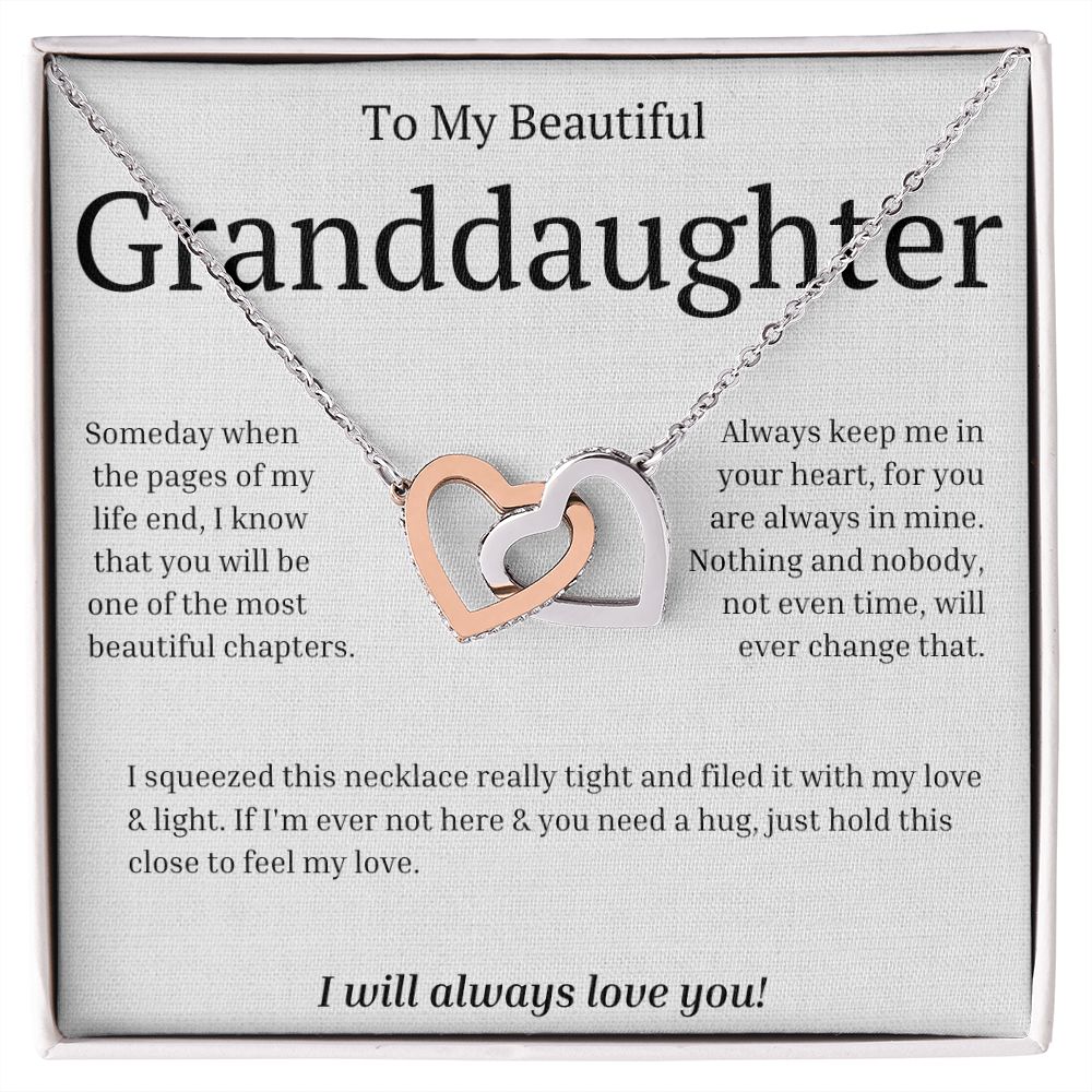 Gift For Granddaughter - Interlocking Hearts necklace - Stainless Steel and Rose
