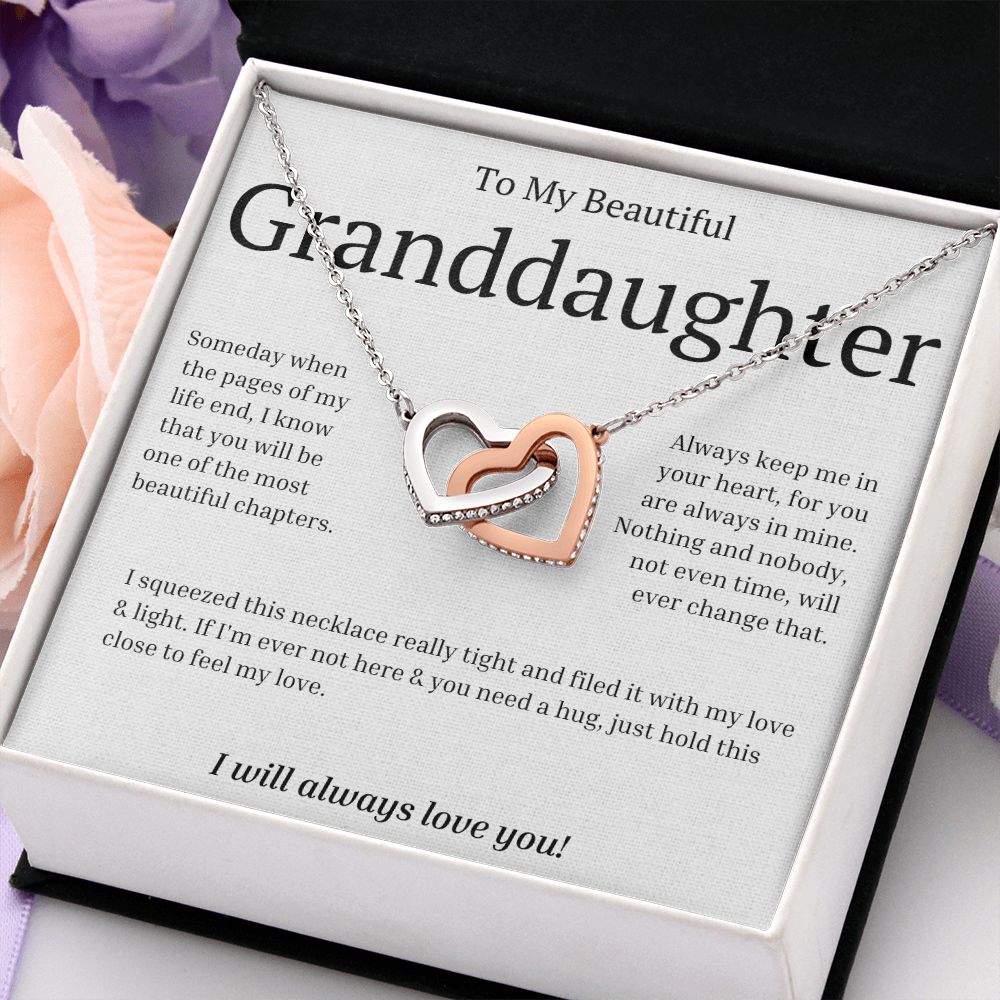 Gift For Granddaughter - Interlocking Hearts necklace - Stainless Steel and Rose