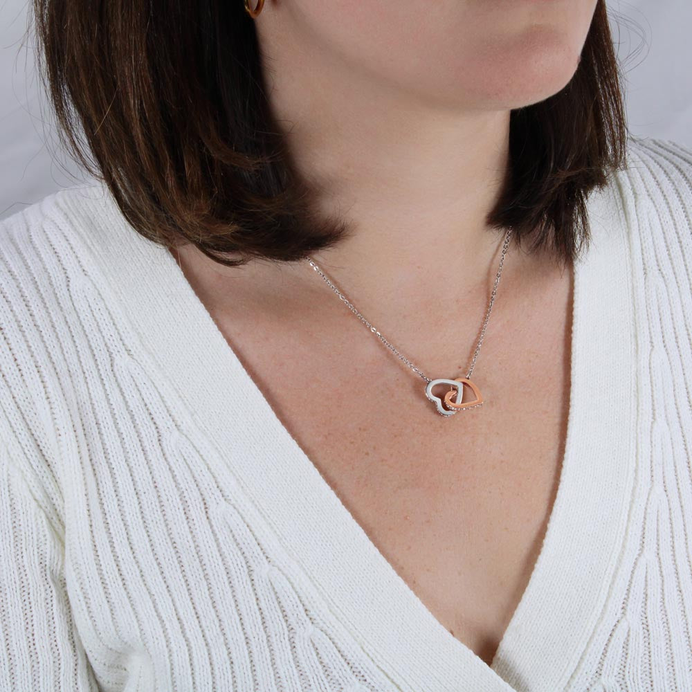 Gift For Granddaughter - Interlocking Hearts necklace - Stainless Steel and Rose