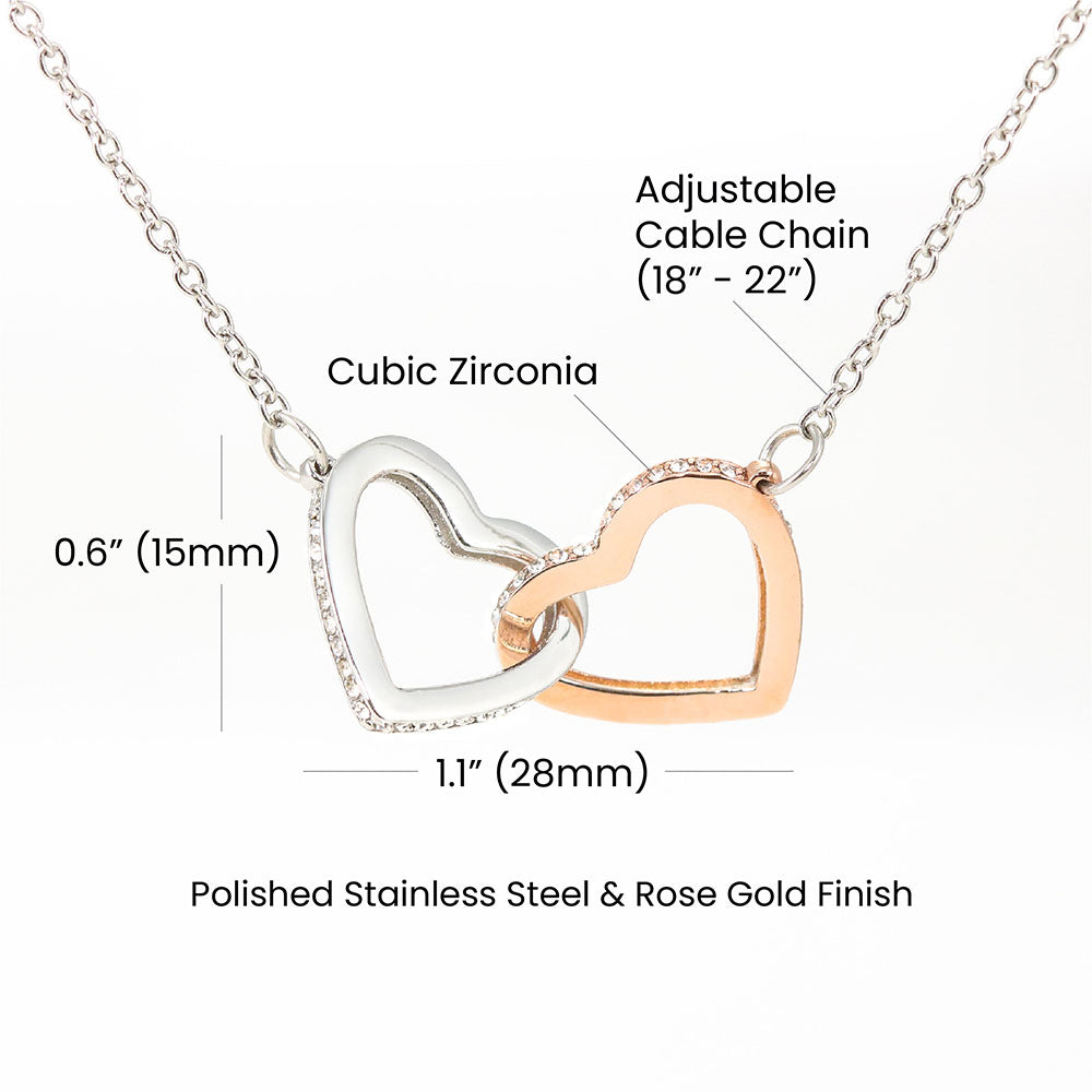 Gift For Granddaughter - Interlocking Hearts necklace - Stainless Steel and Rose