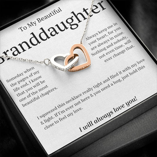 Gift For Granddaughter - Interlocking Hearts necklace - Stainless Steel and Rose