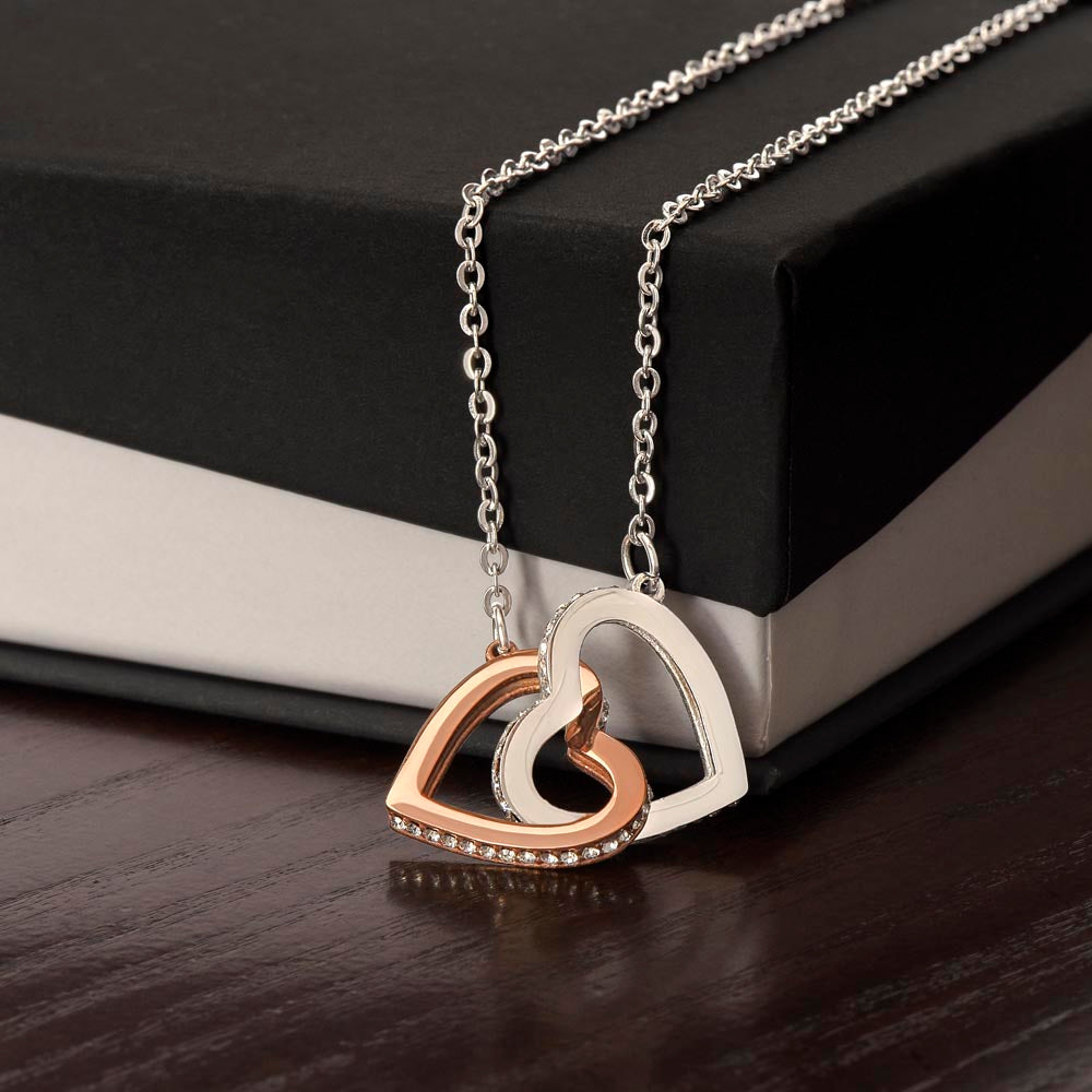 Gift For Granddaughter - Interlocking Hearts necklace - Stainless Steel and Rose