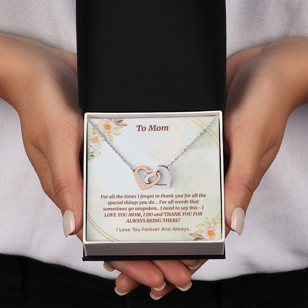 TO MOM FROM DAUGHTER OR SON- INTERLOCKING HEARTS NECKLACE