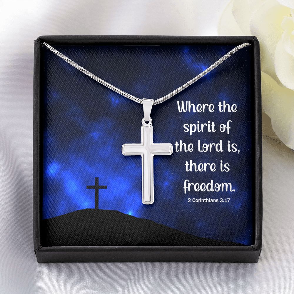 WHERE THE SPIRIT OF THE LORD - STAINLESS STEEL CROSS NECKLACE