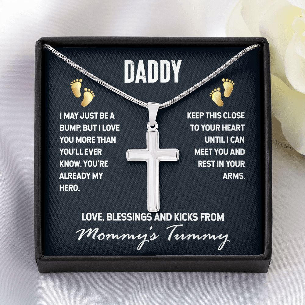 DADDY-I MAY JUST BE A BUMP-STAINLESS STEEL CROSS NECKLACE