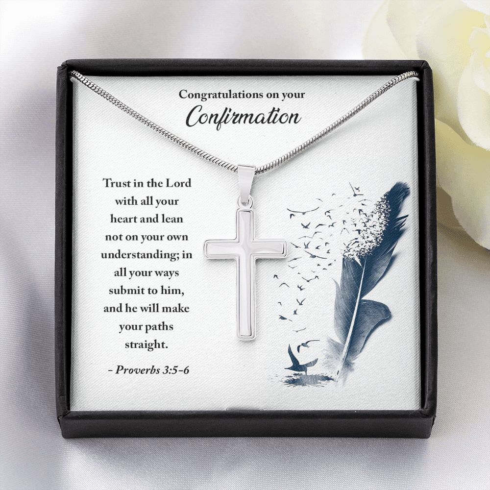 CONFIRMATION - TRUST IN THE LORD- STAINLESS STEEL CROSS NECKLACE