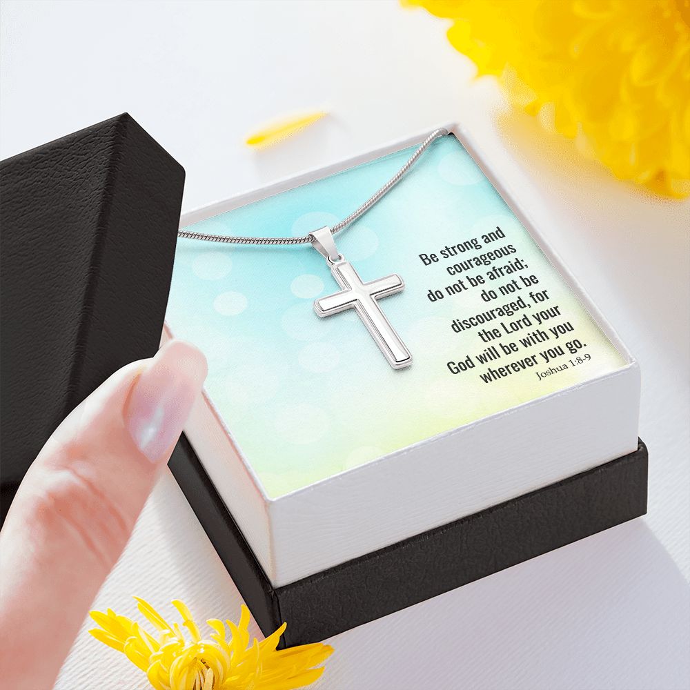 BE STRONG AND COURAGEOUS - STAINLESS STEEL CROSS NECKLACE