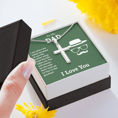 I AM WHO I AM COZ OF YOU- STAINLESS STEEL CROSS NECKLACE