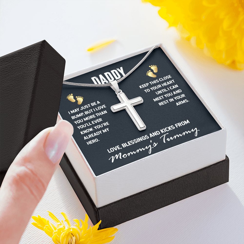 DADDY-I MAY JUST BE A BUMP-STAINLESS STEEL CROSS NECKLACE