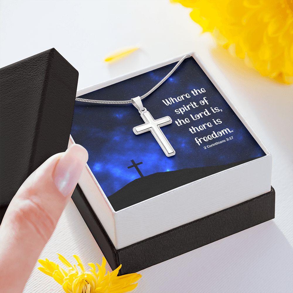 WHERE THE SPIRIT OF THE LORD - STAINLESS STEEL CROSS NECKLACE