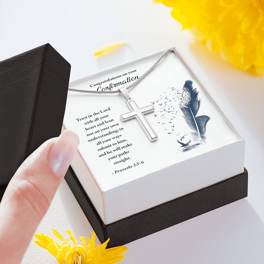 CONFIRMATION - TRUST IN THE LORD- STAINLESS STEEL CROSS NECKLACE