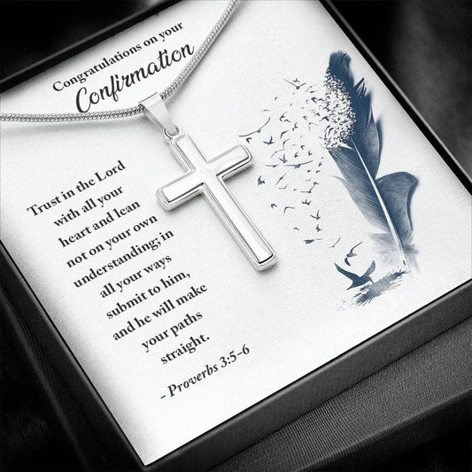CONFIRMATION - TRUST IN THE LORD- STAINLESS STEEL CROSS NECKLACE