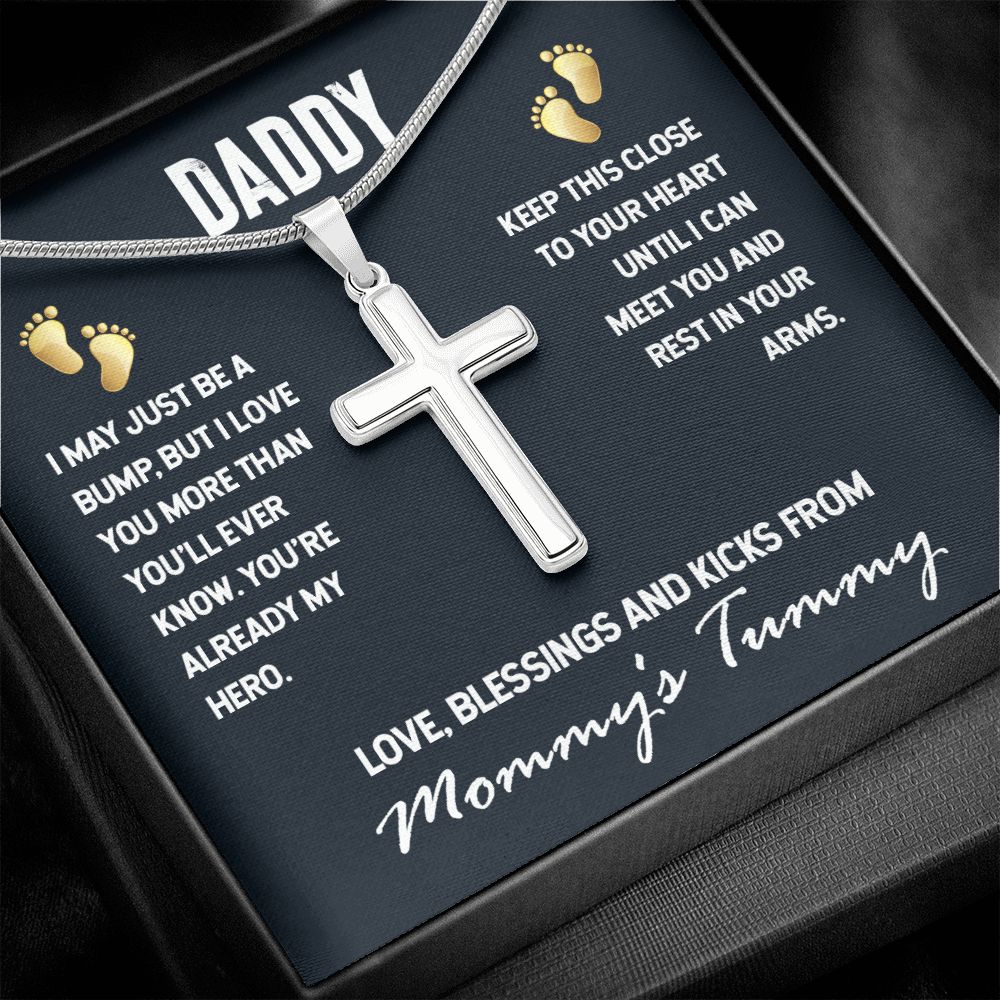 DADDY-I MAY JUST BE A BUMP-STAINLESS STEEL CROSS NECKLACE