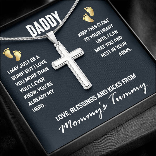 DADDY-I MAY JUST BE A BUMP-STAINLESS STEEL CROSS NECKLACE