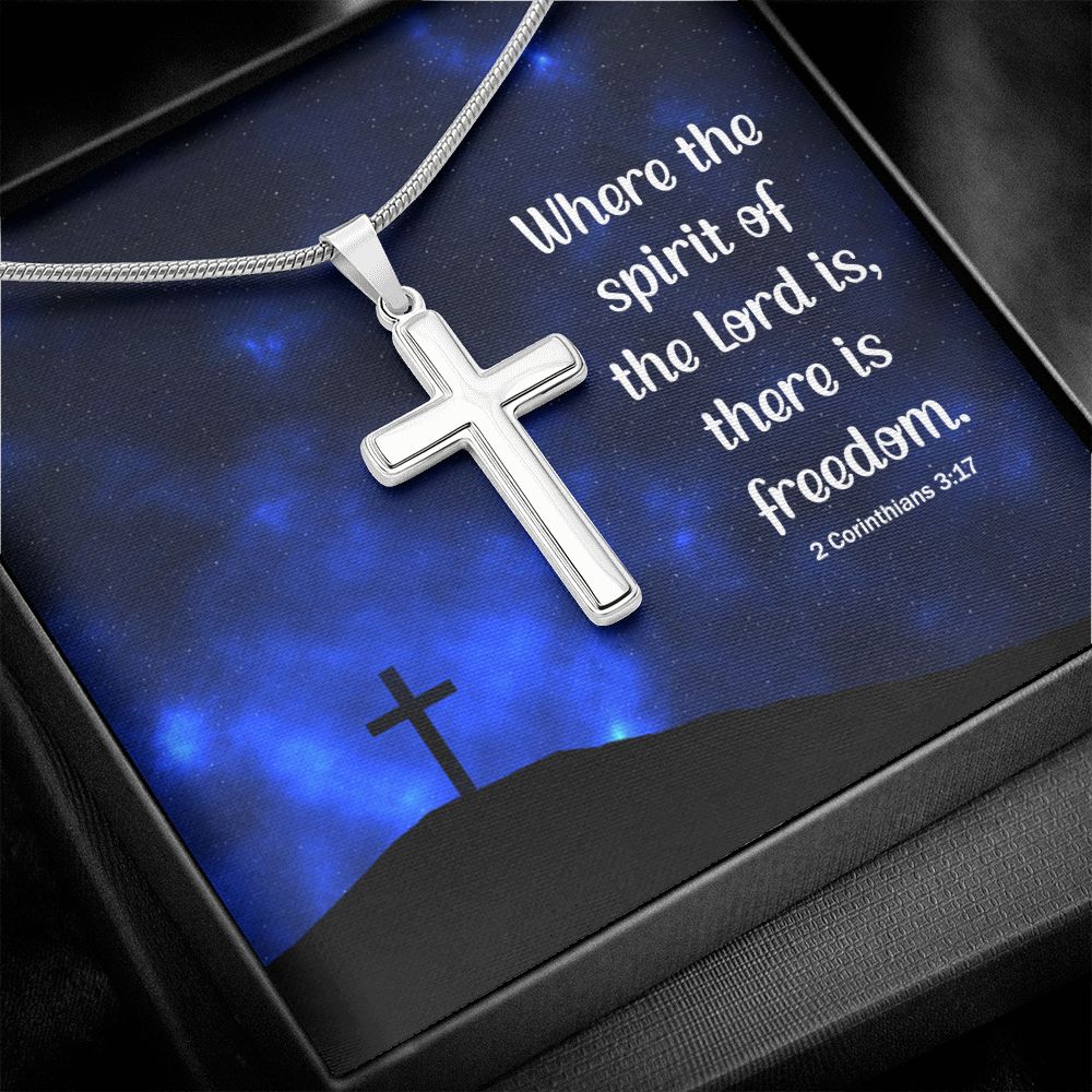 WHERE THE SPIRIT OF THE LORD - STAINLESS STEEL CROSS NECKLACE